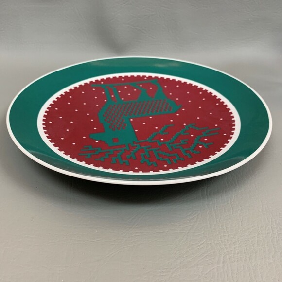 Dept. 56 Dinner Chop Plate Sampler Reindeer 12 1/4" Green Red Made in Japan - Picture 5 of 5